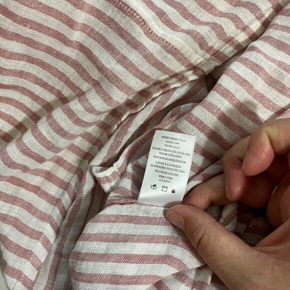 Rails women's blouse M pink white stripe Thea Florence linen blend top low v - Picture 8 of 9